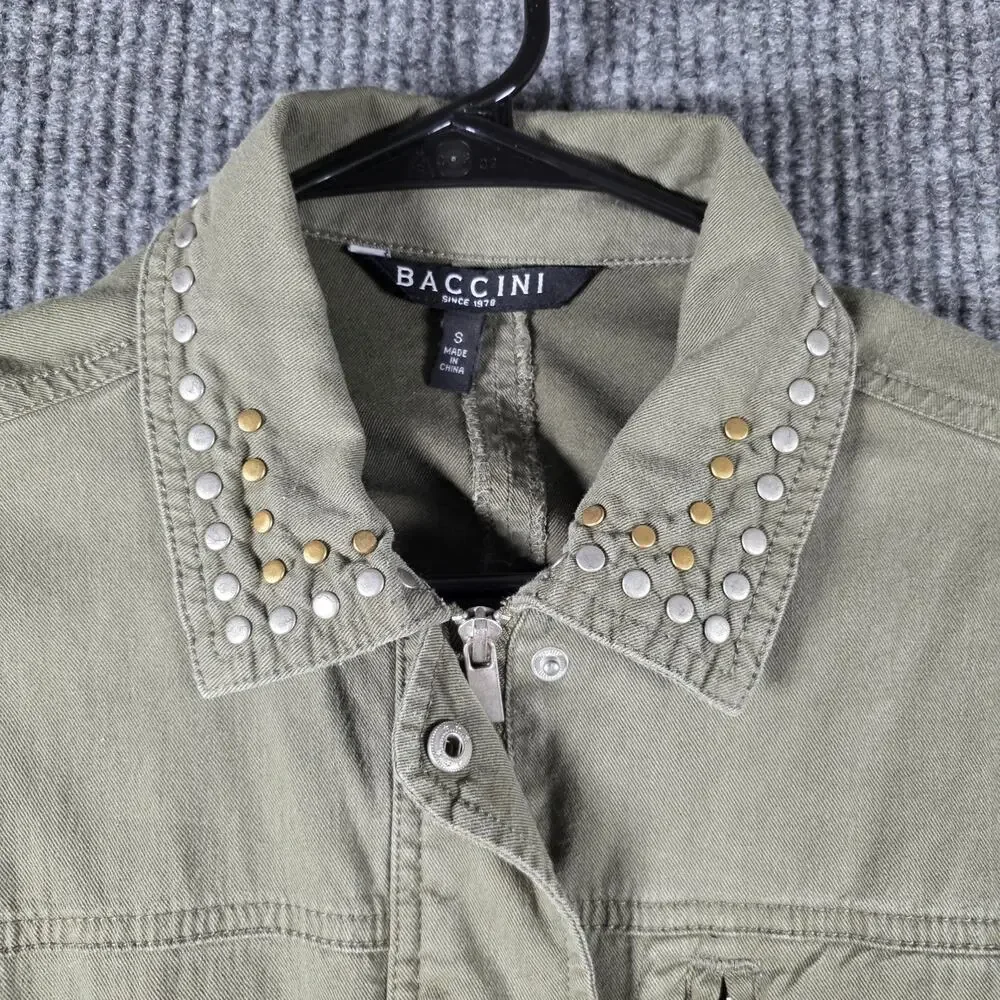 Baccini Olive Green Utility Jacket Studded Military Zip Snap Womens‎ S